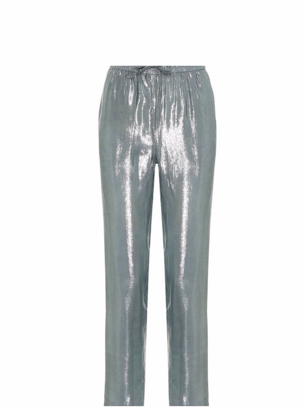 RED Valentino Metallic Silver Straight-Leg Drawstring Pants